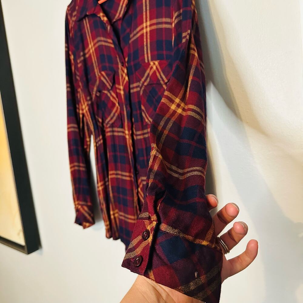 Blu Pepper Plaid Maroon Blue Checkered Flannel Button Front Shirt Size Large - Picture 8 of 11